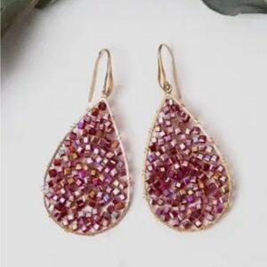 Pink and Gold Teardrop Crystal Earrings